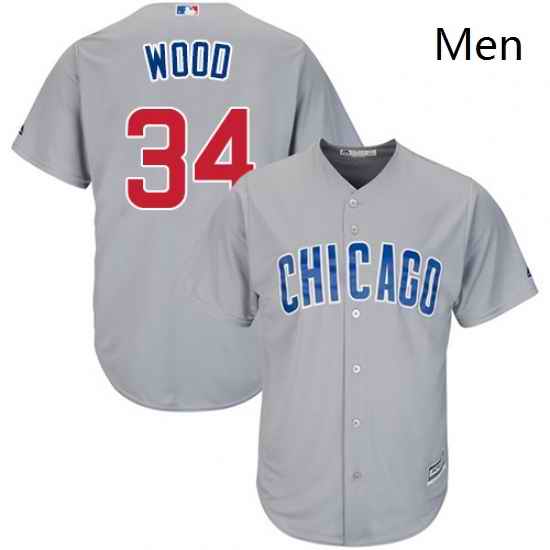 Mens Majestic Chicago Cubs 34 Kerry Wood Replica Grey Road Cool Base MLB Jersey